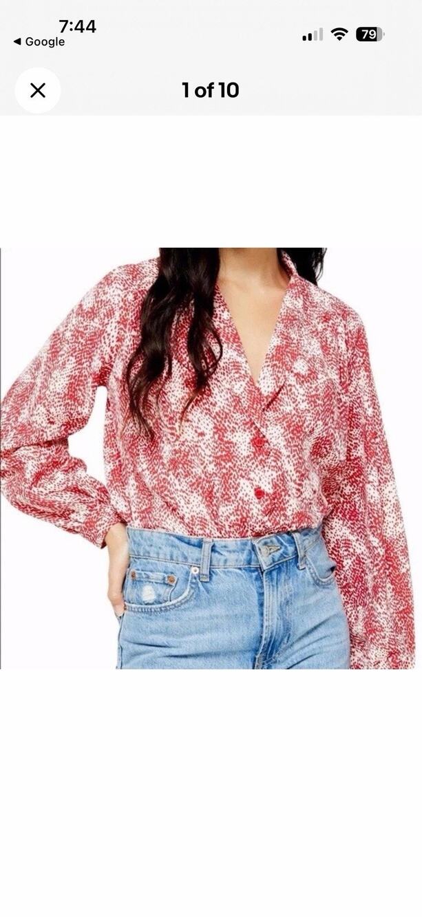 Topshop Red Animal Print Scallop Placket Blouse Size 12